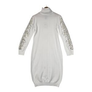 Ashley Stewart Sweater Dress Sz 12 White Turtleneck Long Sleeve Bling Sequins
